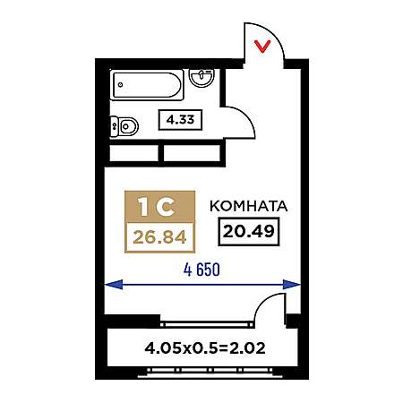 1 комнатная 26.84м²