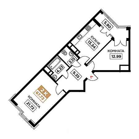 2 комнатная 67.73м²