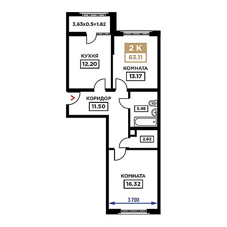 2 комнатная 63.11м²