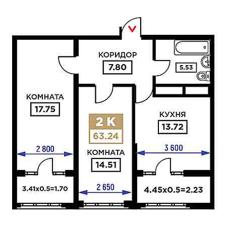 2 комнатная 63.24м²