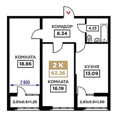 2 комнатная 63.26м²