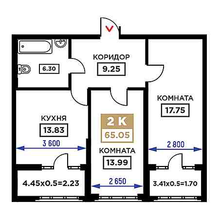 2 комнатная 65.05м²