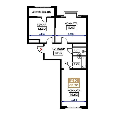 2 комнатная 68.2м²