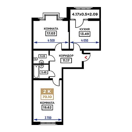 2 комнатная 70.1м²