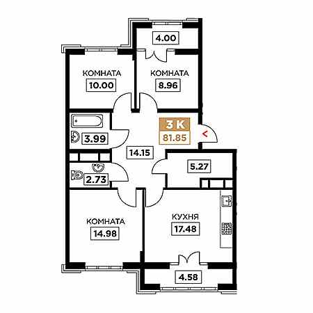 3 комнатная 81.85м²