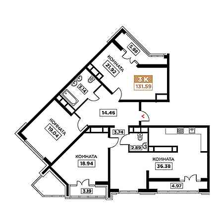 3 комнатная 131.59м²