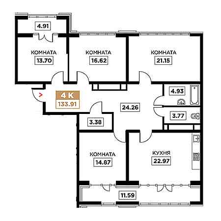 4+ комнат 133.91м²