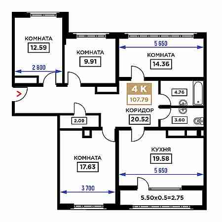 4+ комнат 107.79м²