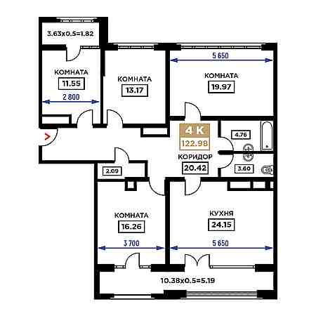 4+ комнат 122.98м²