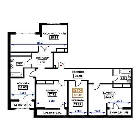 4+ комнат 141.42м²