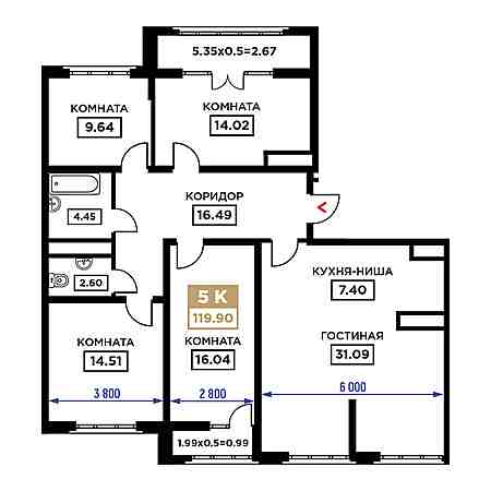 4+ комнат 119.9м²