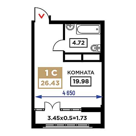 Студия 26.43м²