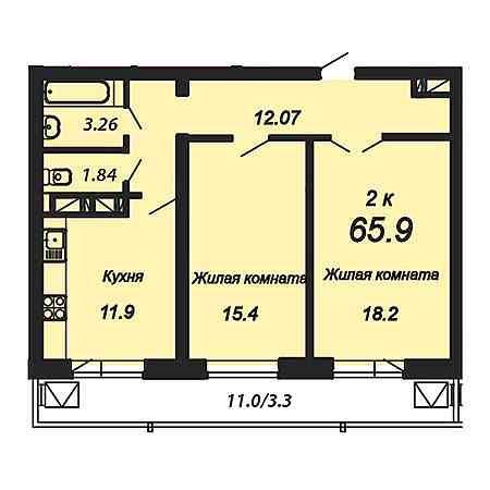 2 комнатная 65.9м²