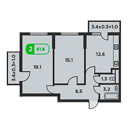 2 комнатная 61.8м²