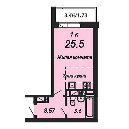 Студия 25.5м²