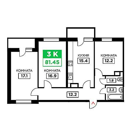 3 комнатная 81.45м²