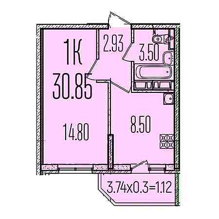 1 комнатная 30.85м²