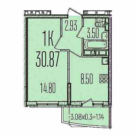 1 комнатная 30.87м²