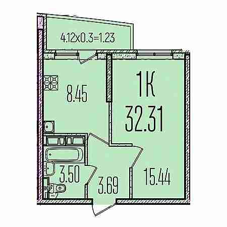 1 комнатная 32.31м²