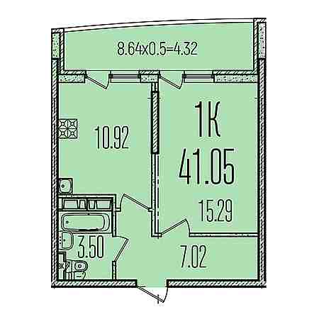 1 комнатная 41.05м²