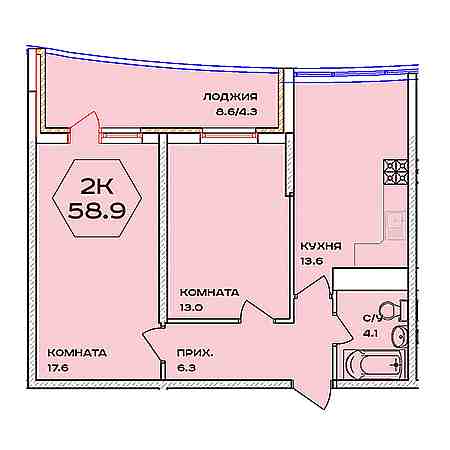 2 комнатная 58.9м²