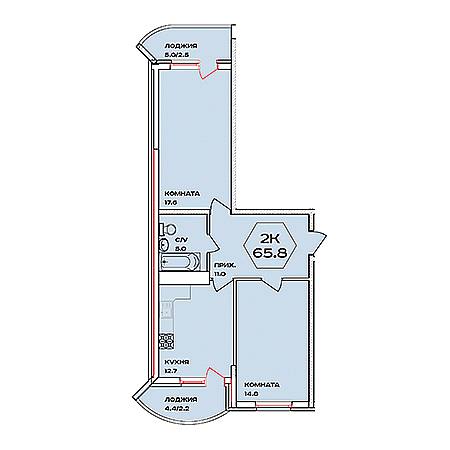 2 комнатная 65.8м²