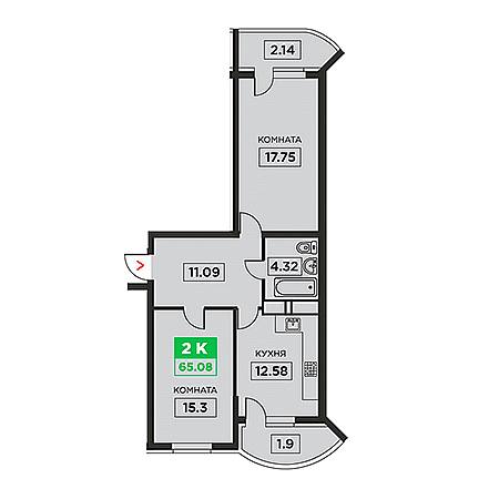 2 комнатная 65.08м²