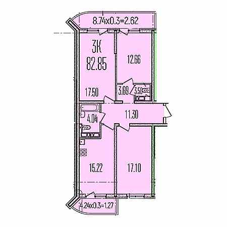 3 комнатная 82.85м²