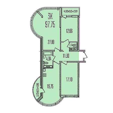 3 комнатная 97.75м²