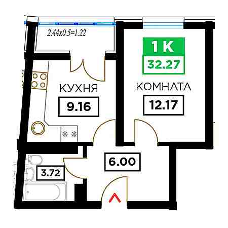 1 комнатная 32.27м²