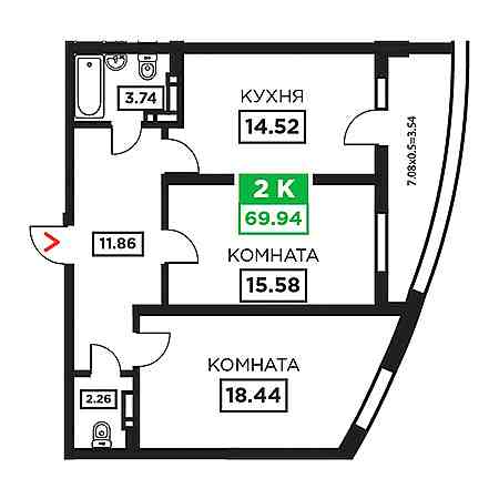 2 комнатная 69.94м²