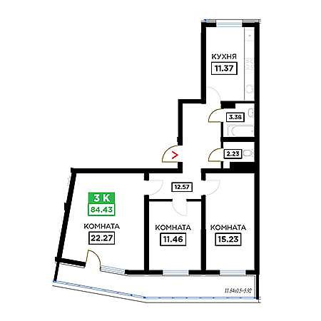 3 комнатная 84.43м²