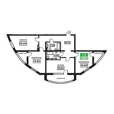 3 комнатная 110.2м²