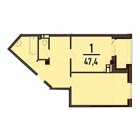 1 комнатная 47.4м²