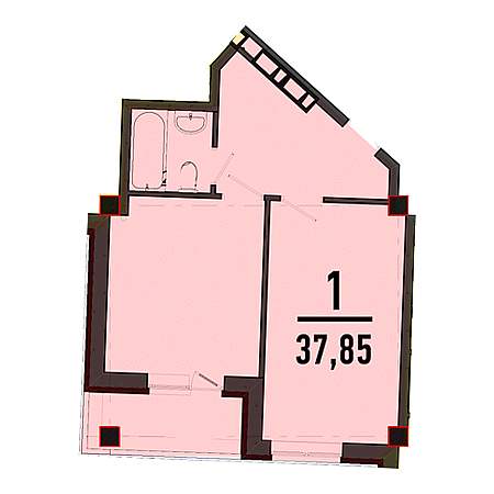 1 комнатная 37.85м²