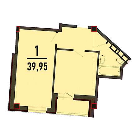 1 комнатная 39.95м²