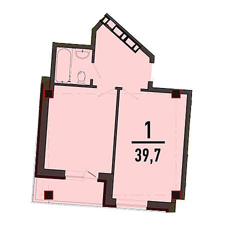 1 комнатная 39.7м²