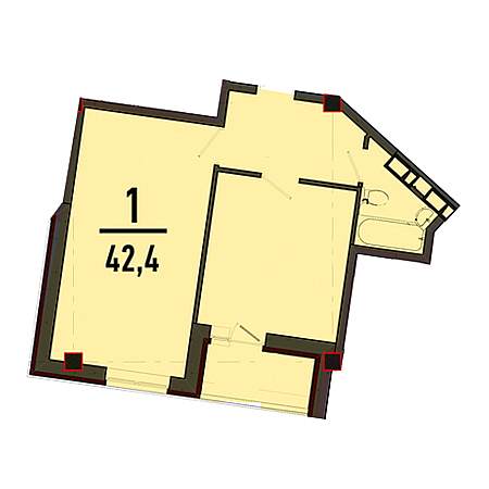 1 комнатная 42.4м²