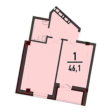 1 комнатная 46.1м²