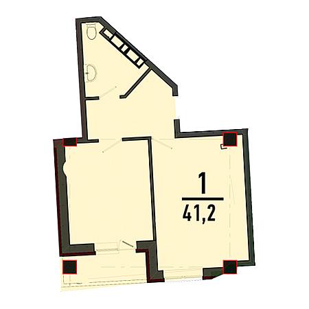 1 комнатная 41.2м²