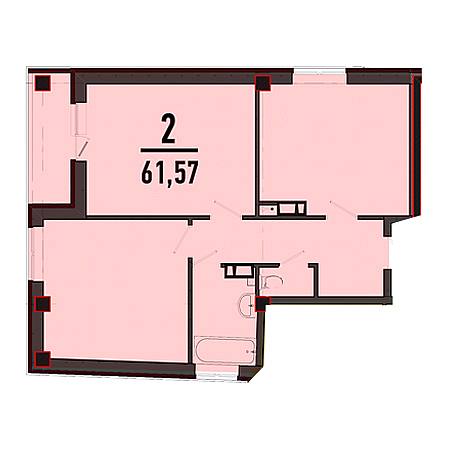 2 комнатная 61.57м²