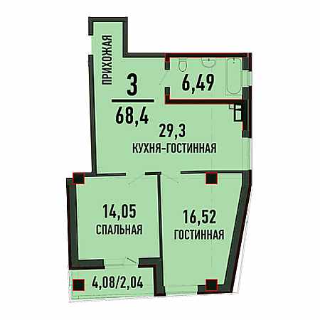 3 комнатная 68.4м²