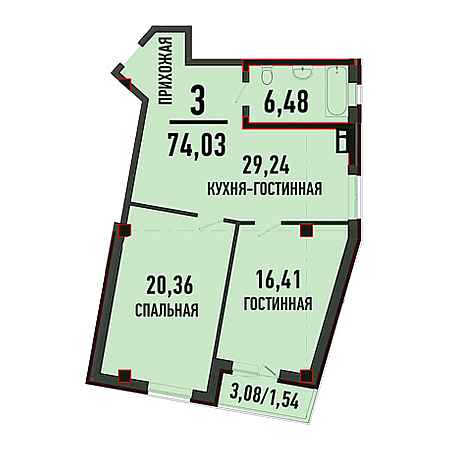 3 комнатная 74.03м²