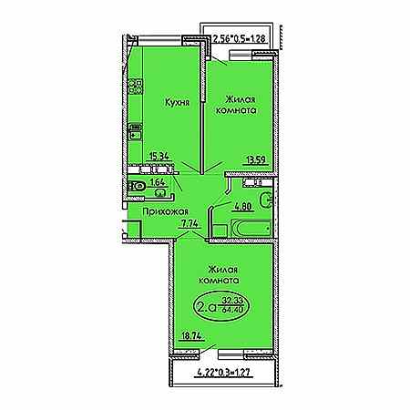 2 комнатная 64.4м²