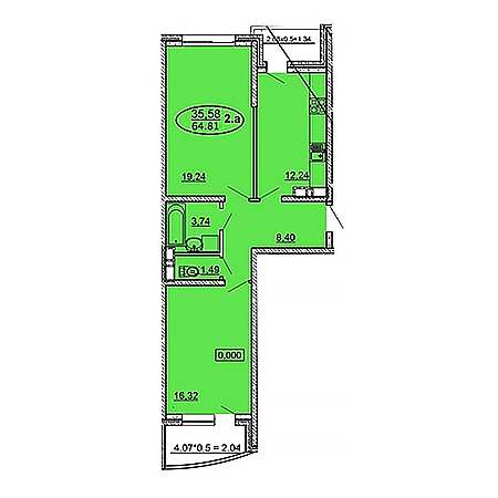 2 комнатная 64.81м²