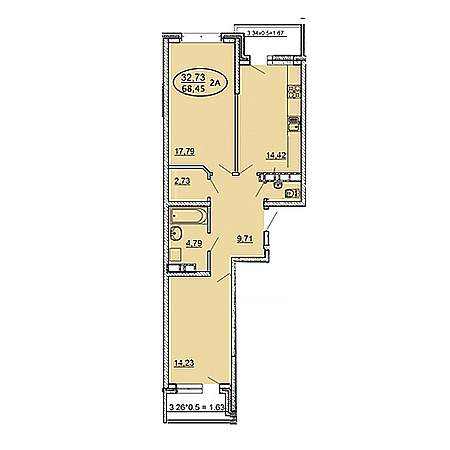 2 комнатная 68.45м²