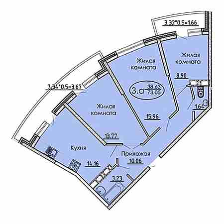 3 комнатная 73.05м²