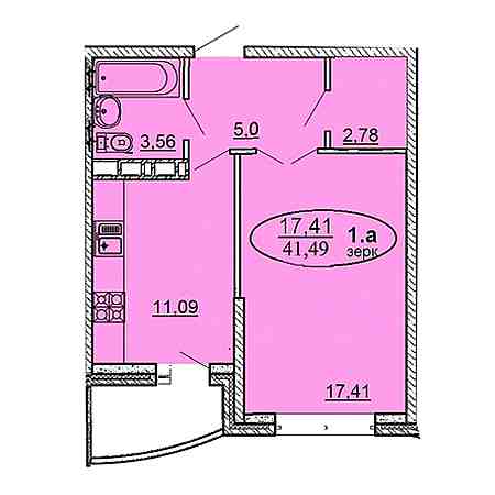 1 комнатная 41.49м²