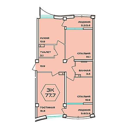 3 комнатная 77.7м²