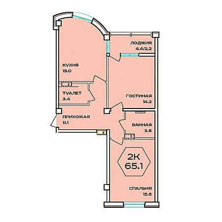 2 комнатная 65.1м²